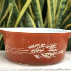 Pyrex Autumn Harvest 475 Casserole Rust Brown Wheat Glass Dish Vintage 80s 90s